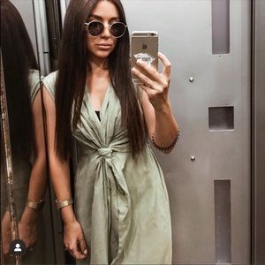 Zara linen blend twist knot midi dress